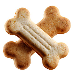 Two bone shaped dog biscuits isolated on white background, pet treats and snacks