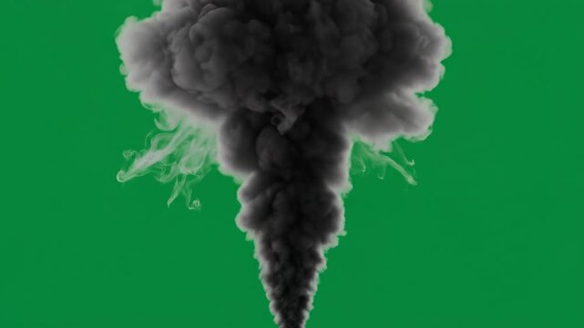 Explosion Smoke Cloud Green Screen Background | Dark Volcanic Ash Plume
