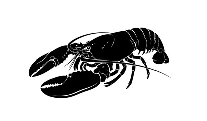 Dynamic Lobster Silhouette Vector Illustration Claws Antennae Segmented Body Isolated on White