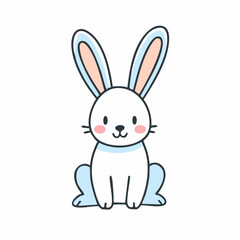 Adorable cartoon rabbit sitting upright with big ears and rosy cheeks, illustrated in a simple style