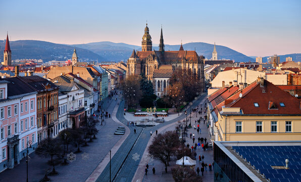 St Elisabeth Cathedral In Kosice Main Street Cityscape