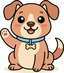 Obraz premium Cute Puppy Dog Cartoon Sitting and Waving Paw Vector Illustration.