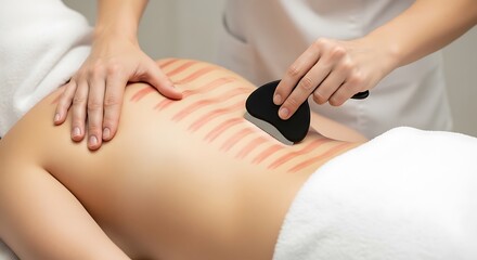 Fototapeta premium A person receiving a soothing back massage with a gua sha tool at a spa