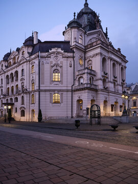 State Theatre Kosice Historic Neo Baroque Architecture Illuminated At Dusk