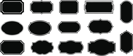 Vintage Label and Badge Silhouette Set - Elegant Black Frame Borders and Blank Ornate Decorative Elements for Branding and Logo Design Vector
