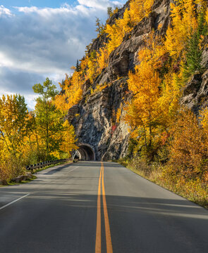 Tunnel on the going to the sun road in autumn - glacier national park