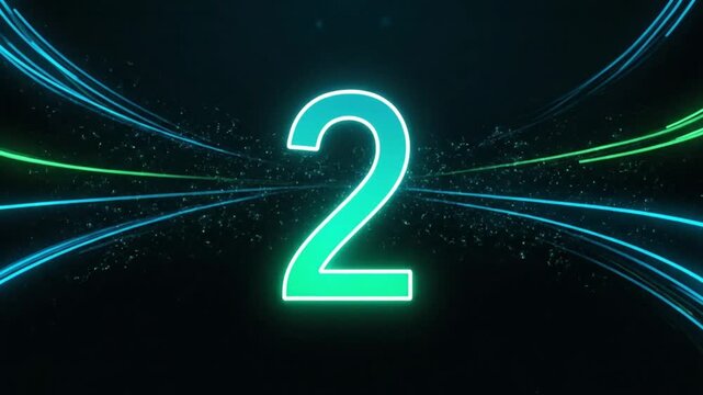 Neon number one countdown intro loop animation, Glowing digital timer motion video backdrop, Futuristic countdown promo background