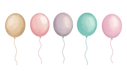 Hand-drawn illustration of five soft-colored balloons in kids style, transparent background. © Art Vision