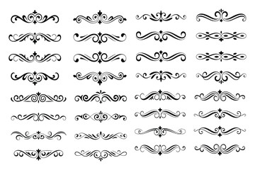 Vintage calligraphic design elements set with ornamental swirls floral flourishes and decorative page borders in elegant vector style