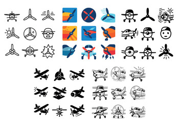 Naklejka premium Aviation icons with propeller plane blades colorful