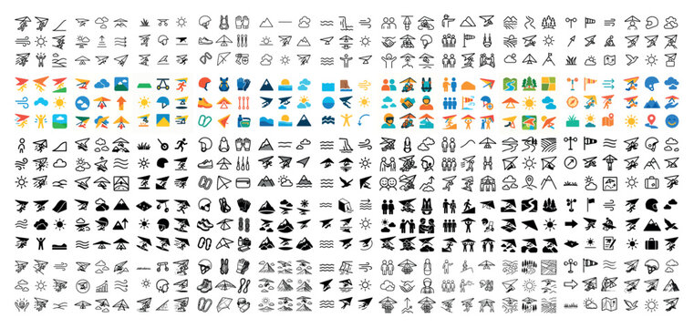 Multiple icons with hang glider people cloud varied