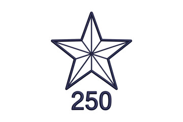 Obraz premium A simple graphic depicts a dark blue five pointed star outlined in white positioned above the number 250 in bold typeface high-quality.