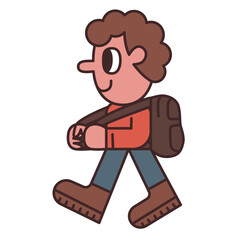 Fototapeta premium A boy with curly hair carrying a backpack