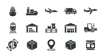Logistics and Shipping Icons Set Transportation Delivery Services. © shaka winter