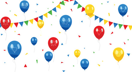 Colorful Party Balloons with Confetti and Bunting Flags Decoration for Birthday Celebration and Festive Event Vector Illustration © Sanjida