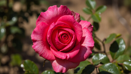 Fototapeta premium Close-up of a vibrant pink rose in full bloom