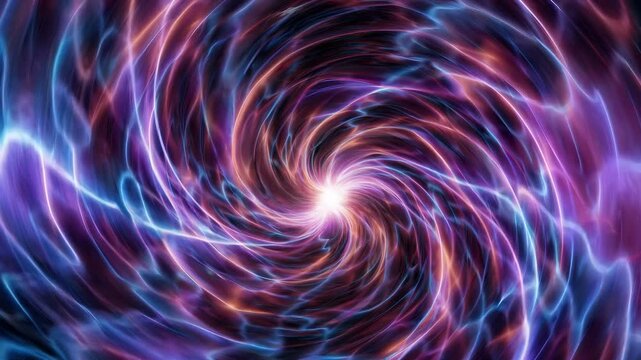 Colorful swirling vortex of light and energy with dynamic patterns and radiant core, creating a mesmerizing visual effect in a cosmic setting