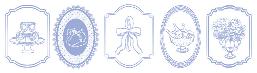 Fototapeta na wymiar Doodle frames or hand drawn geometric border collection. Minimal hand drawn oval rectangle shapes kit. Elegant retro empty banner, poster, placard decor. Doodle frame emblem set for wedding invitation