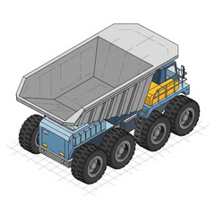 3D rendering of a large blue mining dump truck with yellow accents. © Wahyuii