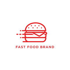Fototapeta premium Fast food burger and fries abstract motion icon, red line art logo