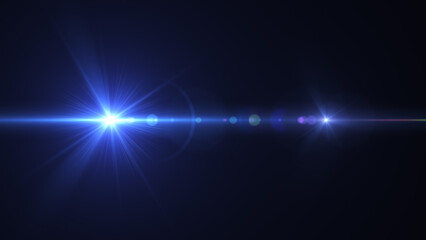 キラキラ輝く青色の光のエフェクト、レンズフレア