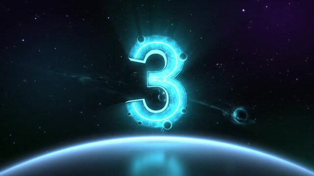 Neon number two futuristic countdown loop, Digital timer intro motion video backdrop, Sci fi promo animation
