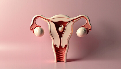 Obraz premium 3D uterus anatomical model on pink background representing womens health