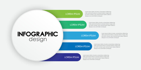 Obraz premium Template 5 steps infographic modern timeline diagram plan with circle chart