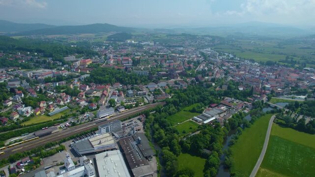 Aerial view of the city Cham in Germany, Bavaria on a sunny day in Spring