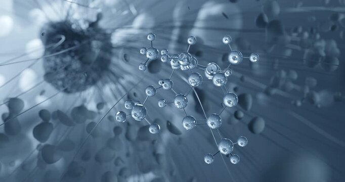 Thiamine monophosphate rotating molecular structure, 3d ball-and-stick model, looped video phosphate ester
