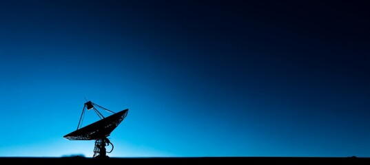 Parabolic satellite antenna dish. Space and earth communication system. Generative AI technology.	
