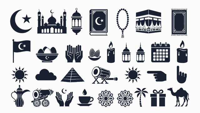Ramadan Islamic Celebration Symbols Collection Religious Holiday Icons
