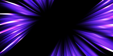 Radial speed rays, light neon flow, zoom in motion effect, purple glow speed lines, colorful light trails, perspective stripes. Abstract background, vector illustration. © Elena