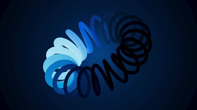 Blue neon gradient flowing along a spiral helix shape. Hypnotic loop animation with smooth color morphing. 3d render motion.