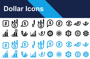 Dollar icon in black and Blue color and Flat style.