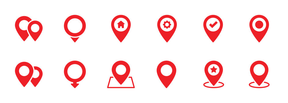 Map pointer icon set. Red location pin icons. Vector illustration