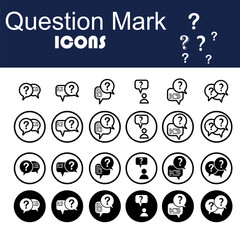 Collection of Question Mark Icons in black color with Flat style.