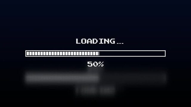 Loading glitch text percentage from 0 to 100 animation isolated on black background