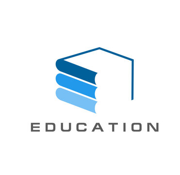 School, academy college and university education book icon for library or bookstore with stacked books in blue colors. Vector textbooks emblem represents reading, knowledge, learning and education