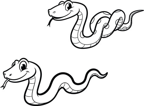 cartoon illustration of two smiling snakes side view  isolated on transparent background