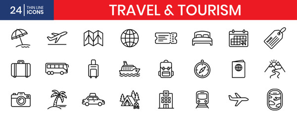 Travel Tourism Thin Line Icon Set © IconNest