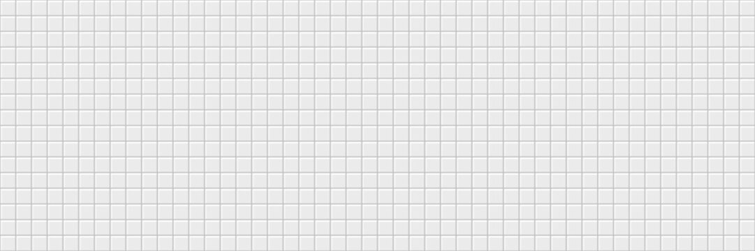 White ceramic tile texture for bathroom wall and floor. Square mosaic pattern for kitchen backsplash, subway wall and pool. Seamless background with ceramic tiles, white texture. Vector illustration