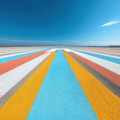 Colorful runway beneath a blue sky