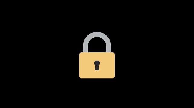Simple padlock vector icon closing animation isolated on green screen background for security visuals projects