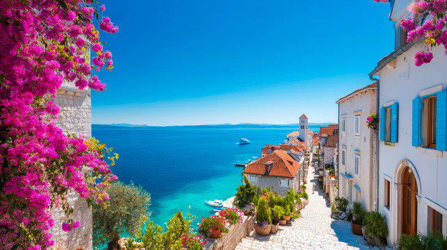 Scenic View of Winding Streets and Orange Rooftops in Old Town Split Croatia