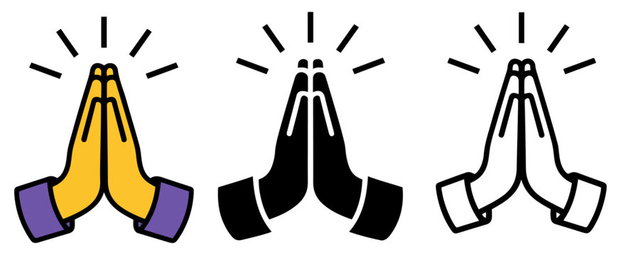 folded hands prayer icon set