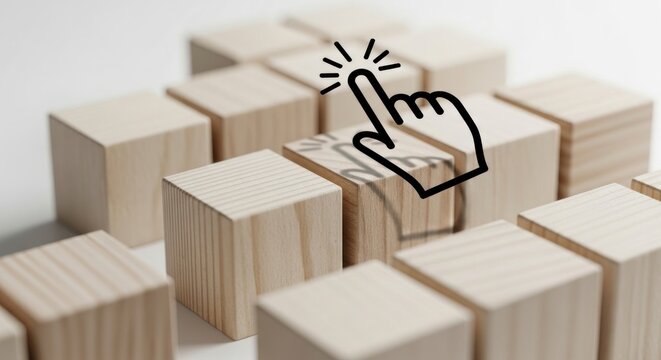 Wooden blocks with hand cursor choice selection decision making concept