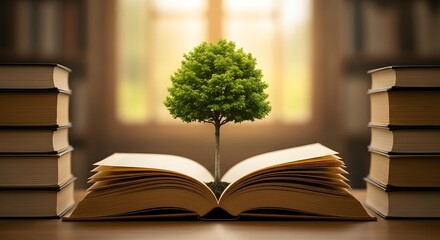 Celebrating world book day a tree grows from opened books symbolizing knowledge and reading