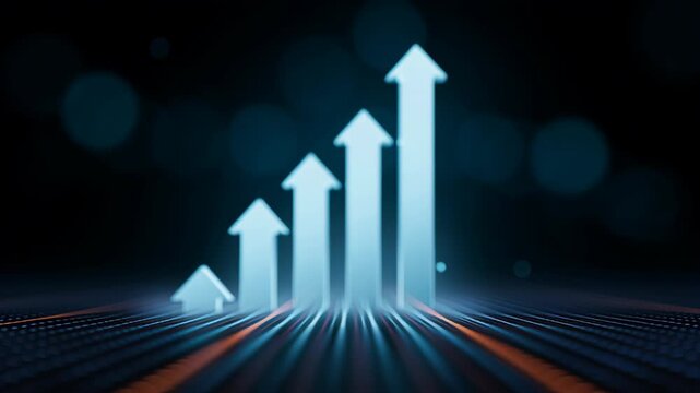 Arrow graph digital growth blue glowing chart art upward trend futuristic progress business innovation financial increase line finance investment marketing technology datum visualisation rising arrow