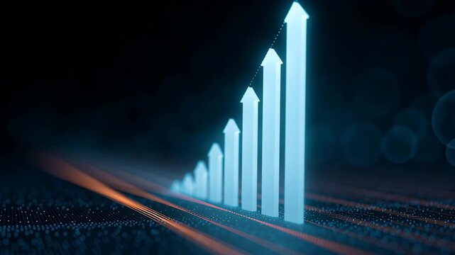 Arrow graph digital growth blue glowing chart art upward trend futuristic progress business innovation financial increase line finance investment marketing technology datum visualisation rising